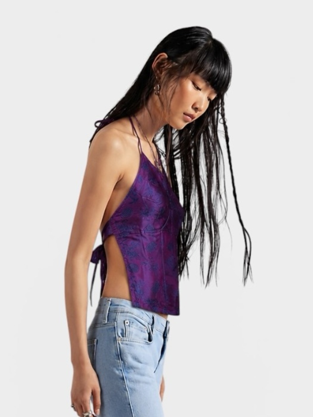 Silk Jacquard Halter Top-Medium